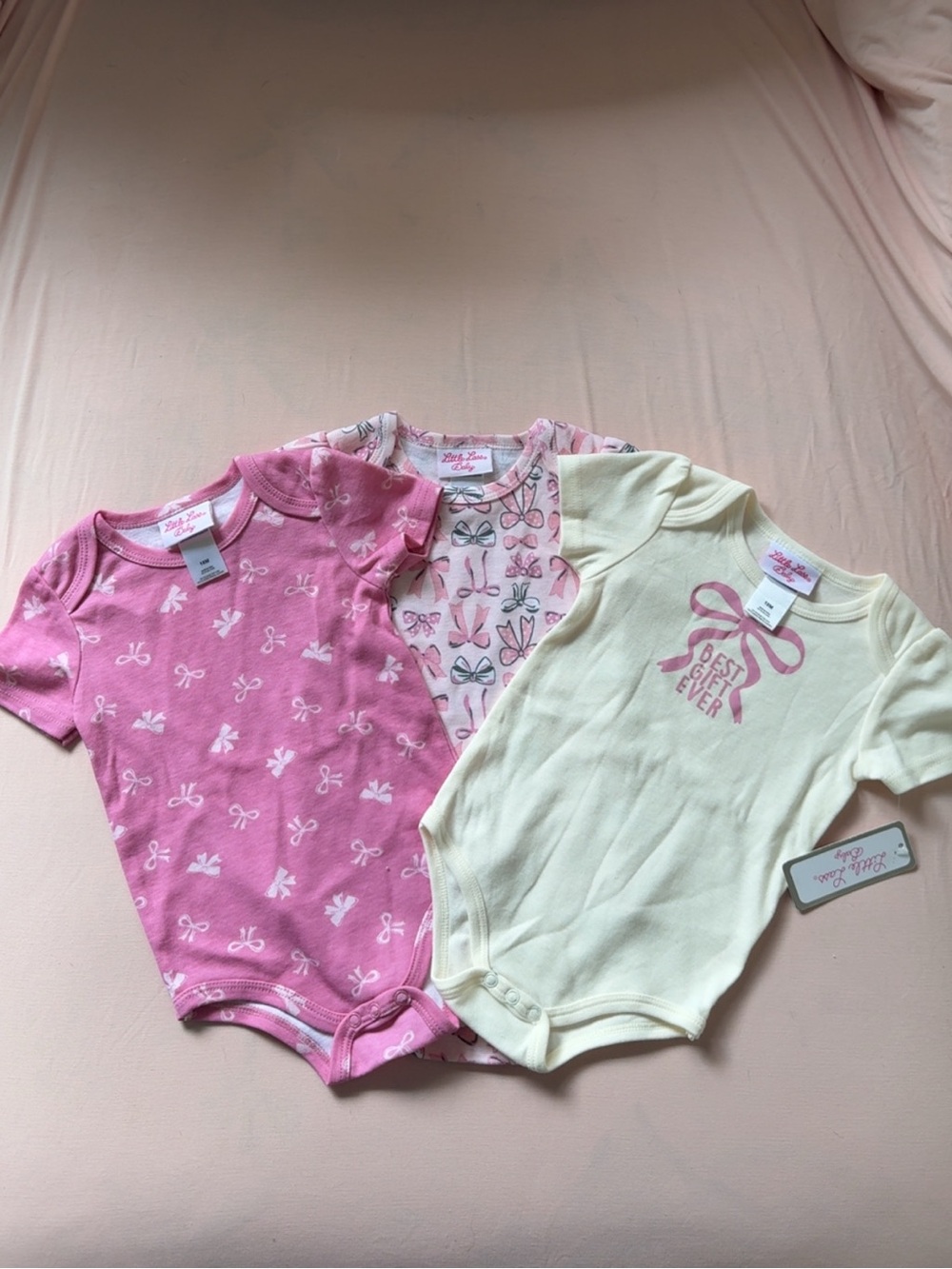 Baby Girls Pink & Cream Bow One-Piece Bodysuit Set